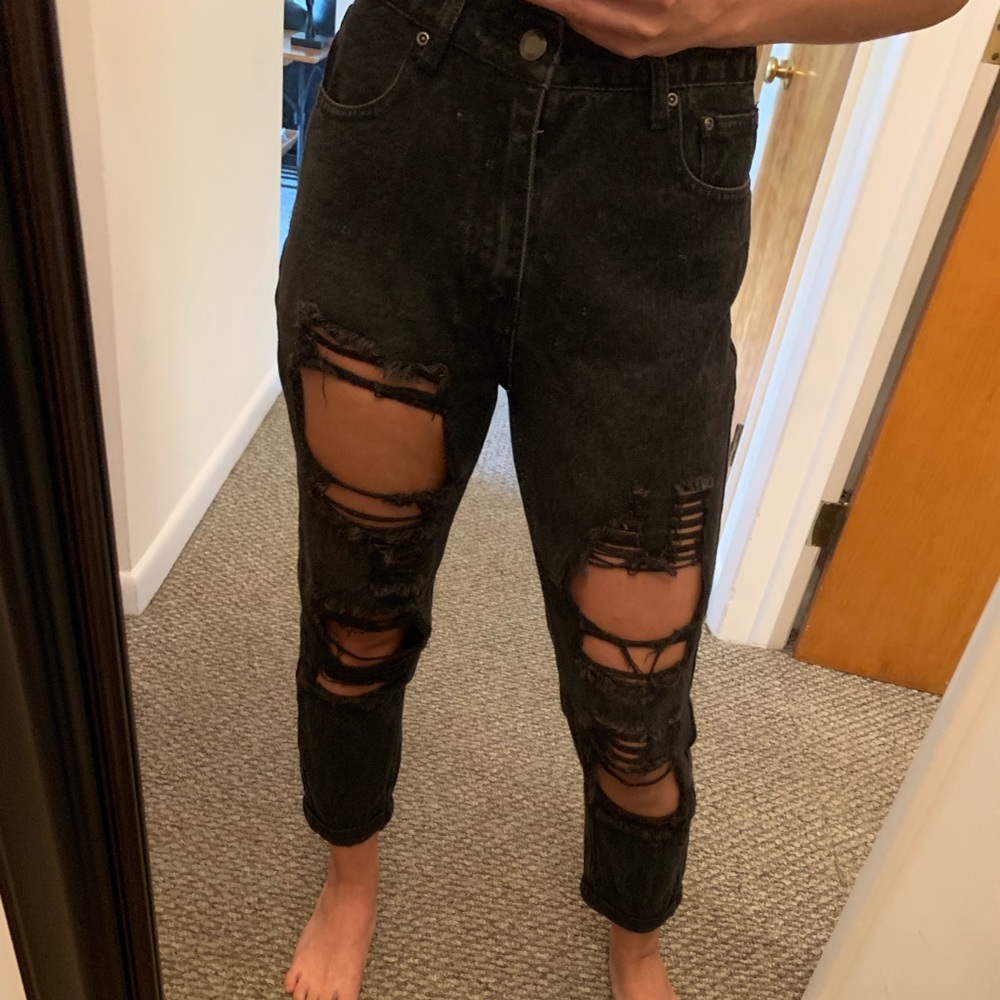 Boohoo black high wasted ripped jeans boyfriend